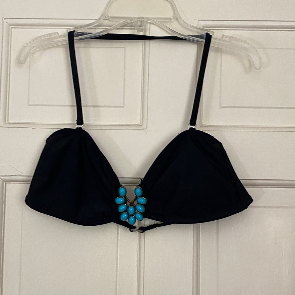Hula Honey Black Bikini Top with Turquoise Accent